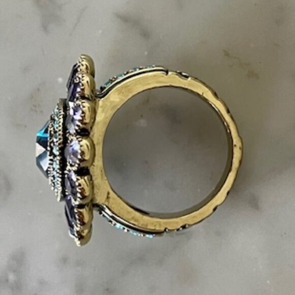 HEIDI DAUS Signed Amethyst Topaz Cocktail Statement Ring Costume 12 RARE - Picture 9 of 15